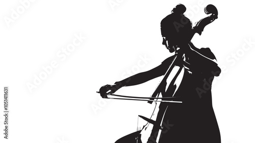 A woman playing Double bass silhouette isolated on white background