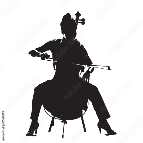 A woman playing Double bass silhouette isolated on white background