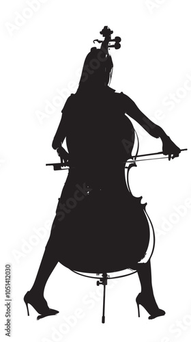 A woman playing Double bass silhouette isolated on white background