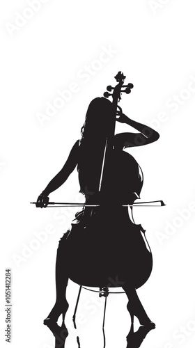 A woman playing Double bass silhouette isolated on white background