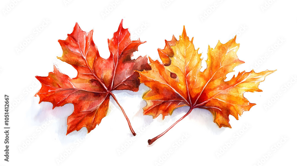 Fototapeta premium A vibrant red maple leaf isolated on a white background, capturing the essence of autumn with its colorful foliage