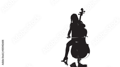 A woman playing Double bass silhouette isolated on white background