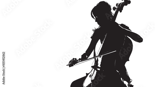 A woman playing Double bass silhouette isolated on white background