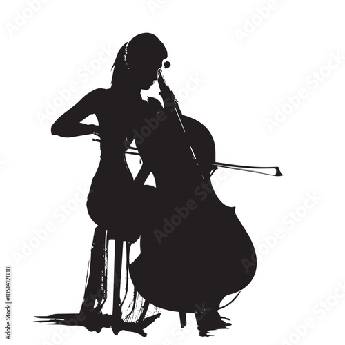 A woman playing Double bass silhouette isolated on white background