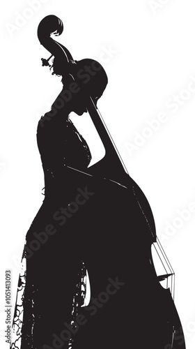 A woman playing Double bass silhouette isolated on white background