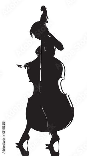 A woman playing Double bass silhouette isolated on white background