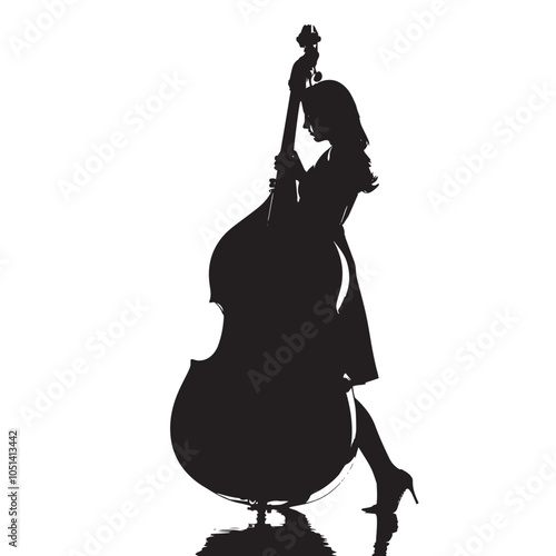 A woman playing Double bass silhouette isolated on white background