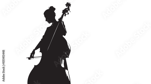 A woman playing Double bass silhouette isolated on white background