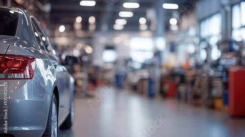 Wallpaper Mural Modern Car in a Sleek Automotive Workshop with Blurred Background and Bright Lighting Torontodigital.ca
