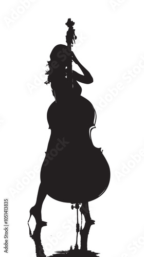 A woman playing Double bass silhouette isolated on white background