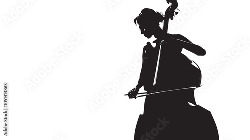 A woman playing Double bass silhouette isolated on white background
