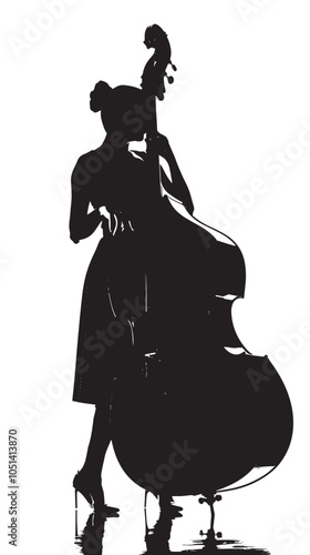 A woman playing Double bass silhouette isolated on white background