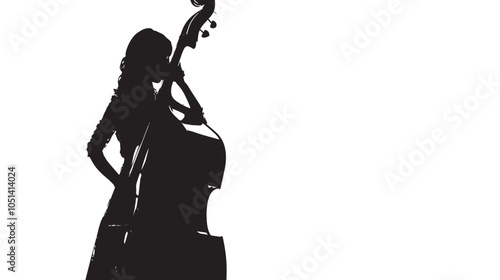 A woman playing Double bass silhouette isolated on white background