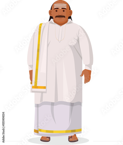 indian man in traditional south indian dress, Man wearing South Indian traditional dress Dhoti and Shirt