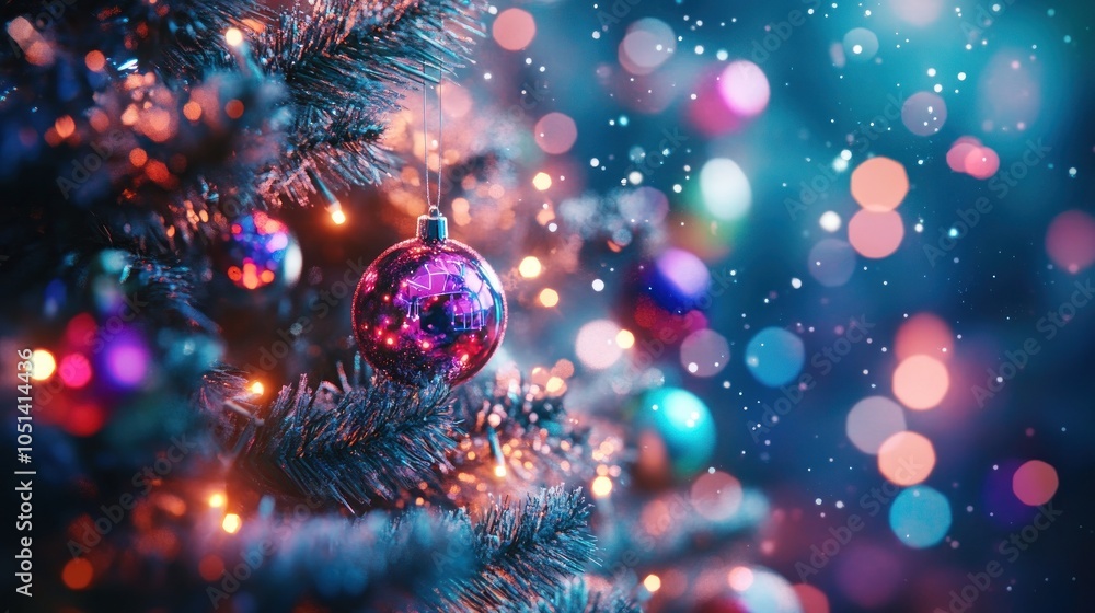 Close view of an ornament on a festive Christmas tree Close view of an ornament on a festive Christmas tree