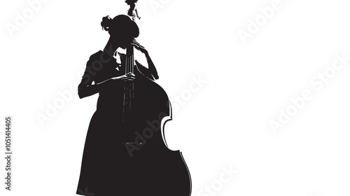 A woman playing Double bass silhouette isolated on white background