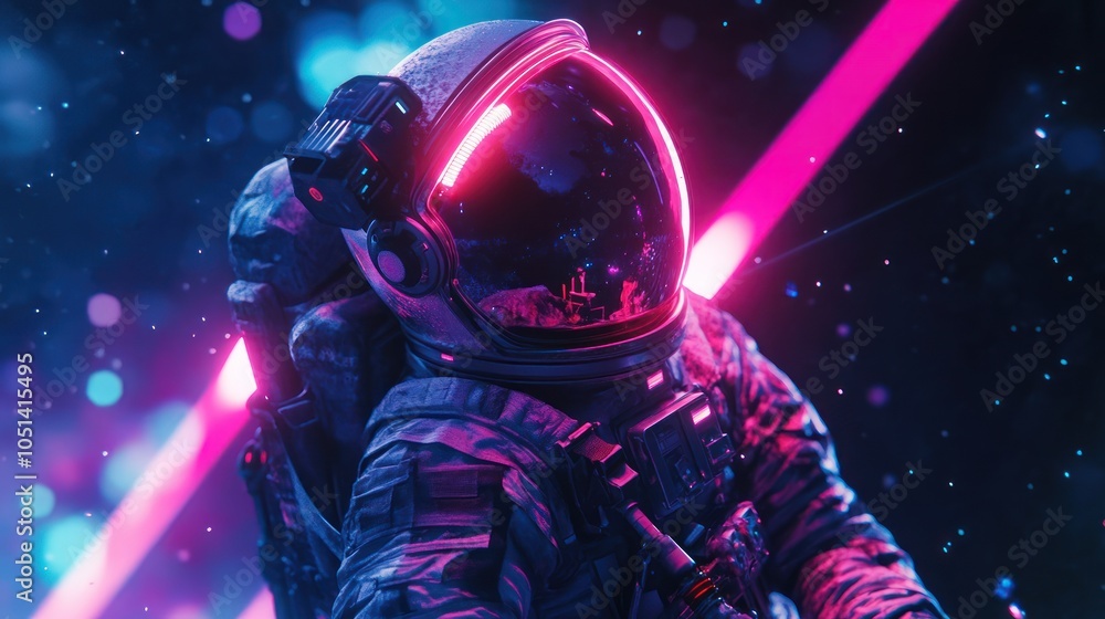 Naklejka premium Astronaut in a Neon Cosmos