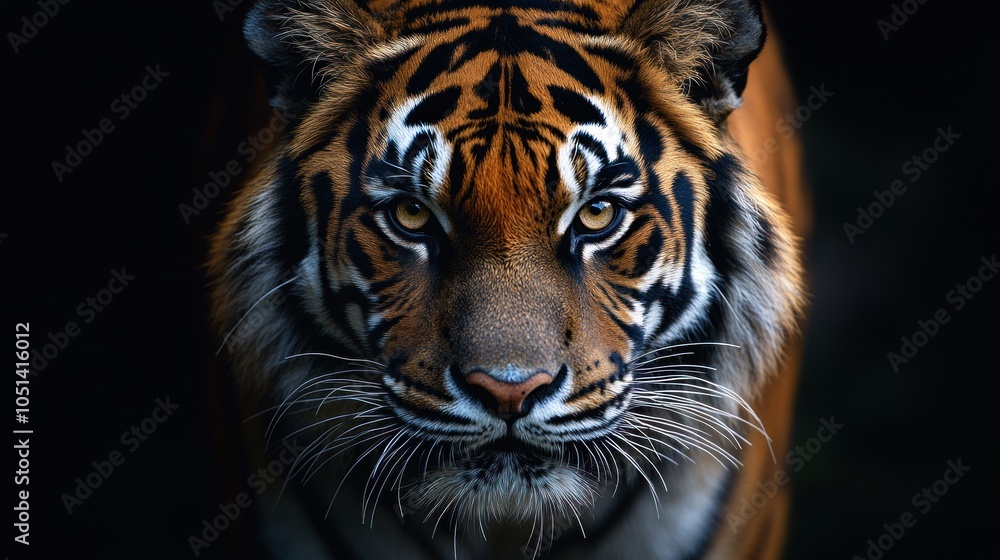 Fototapeta premium Close-up of a tiger displaying its striking features and intensity.