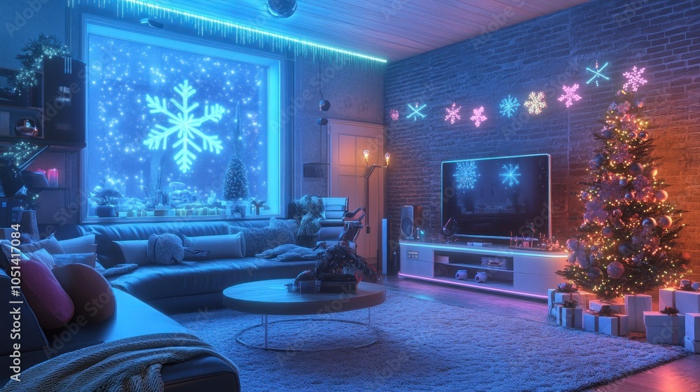 Cozy living room with festive holiday decorations