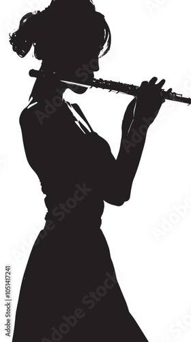 A woman playing Flute silhouette isolated on white background