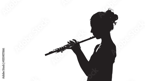 A woman playing Flute silhouette isolated on white background