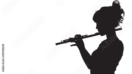 A woman playing Flute silhouette isolated on white background