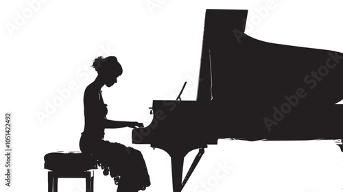 A woman playing Piano silhouette isolated on white background