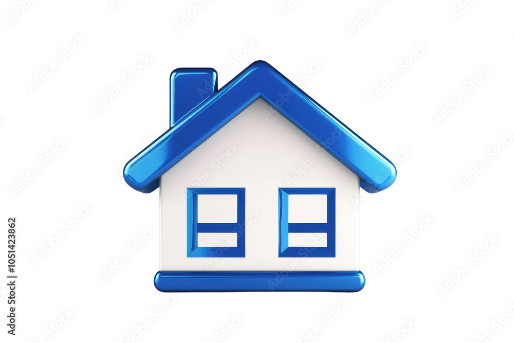 Fototapeta premium 3D illustration of a blue and white house icon, symbolizing real estate, home, or property with a simple and sleek design.