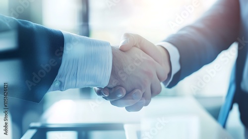 Wallpaper Mural Group of business professionals meeting in an office, with two individuals in focus shaking hands to mark the beginning of an onboarding or consulting partnership Torontodigital.ca