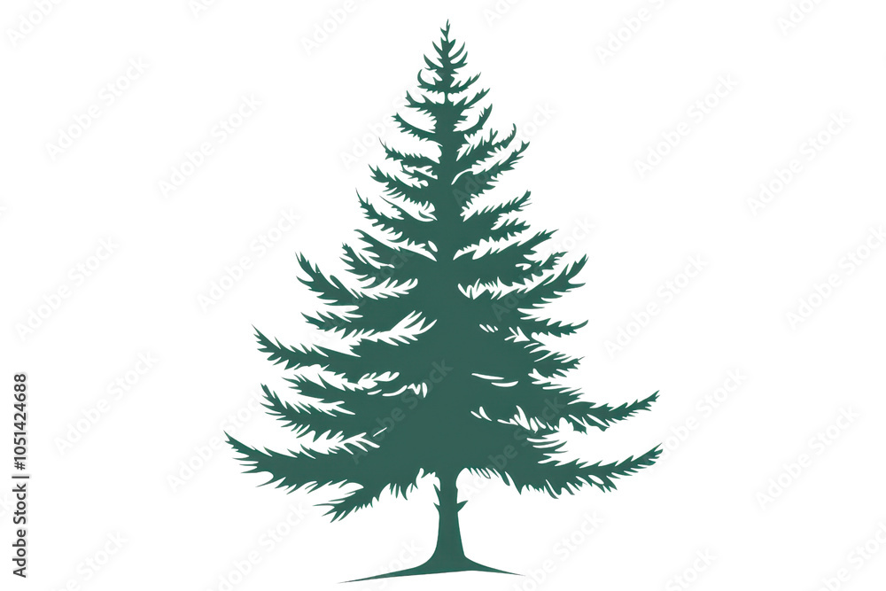 Obraz premium Vector illustration of a green pine tree with detailed branches, perfect for nature-themed designs and winter holiday projects.