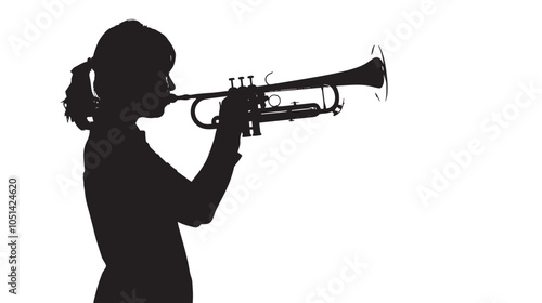 A woman playing Trombone silhouette isolated on white background