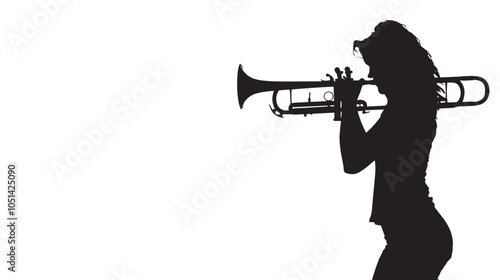 A woman playing Trombone silhouette isolated on white background