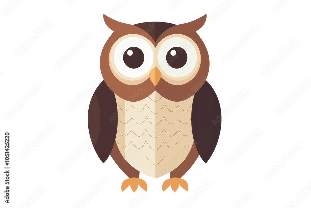 Fototapeta premium Illustration of a cute cartoon owl with large eyes and detailed feathers, perfect for educational material or children's designs.
