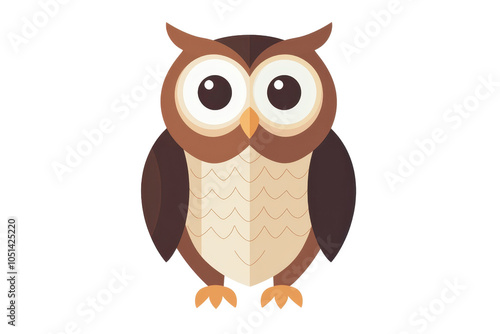 Illustration of a cute cartoon owl with large eyes and detailed feathers, perfect for educational material or children's designs. photo