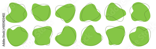 Organic liquid shape collection abstract green color with line isolated on white background vector 10 eps