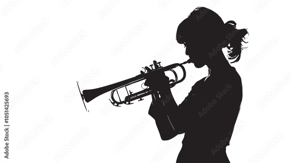 Naklejka premium A woman playing Trombone silhouette isolated on white background