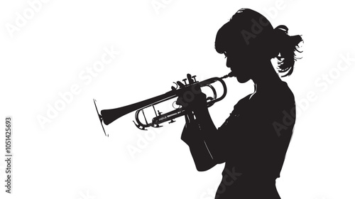 A woman playing Trombone silhouette isolated on white background
