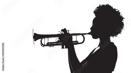 A woman playing Trombone silhouette isolated on white background