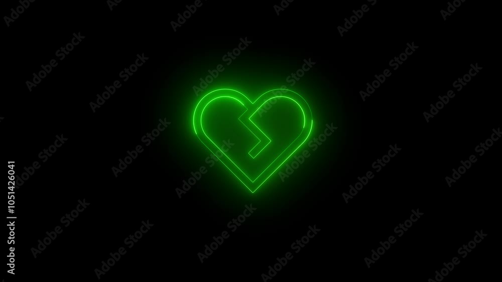 Neon heart broken icon glowing black background animation Neon heart broken icon glowing black background animation