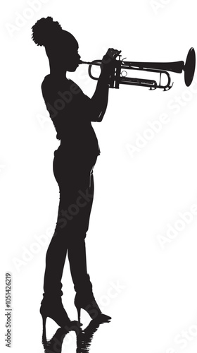 A woman playing Trombone silhouette isolated on white background