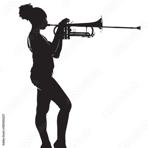 A woman playing Trombone silhouette isolated on white background
