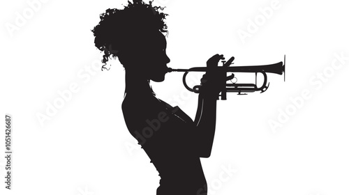 A woman playing Trumpet silhouette isolated on white background
