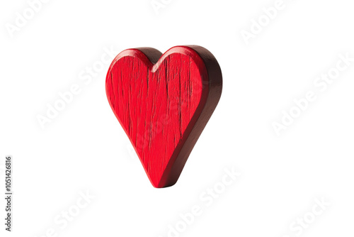 Red textured wooden heart isolated on transparent background. symbolizing love, romance, and passion. Perfect for Valentine's Day themes.