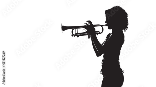 A woman playing Trumpet silhouette isolated on white background