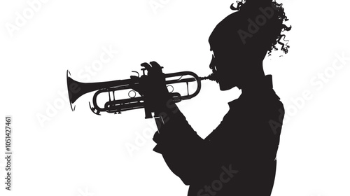 A woman playing Trumpet silhouette isolated on white background