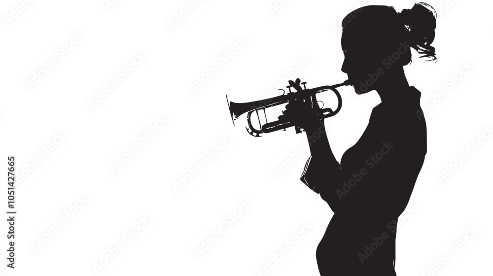 Fototapeta premium A woman playing Trumpet silhouette isolated on white background