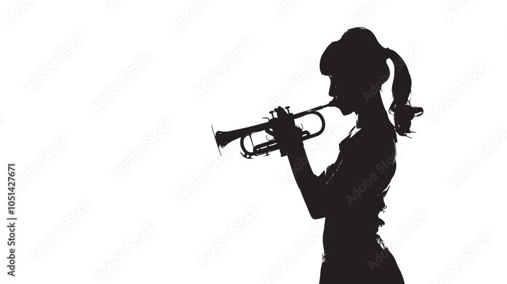 Naklejka premium A woman playing Trumpet silhouette isolated on white background