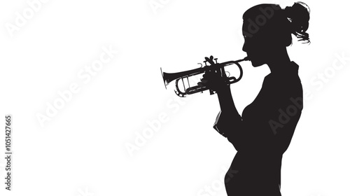 A woman playing Trumpet silhouette isolated on white background