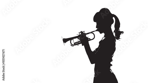 A woman playing Trumpet silhouette isolated on white background