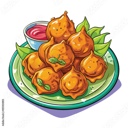 Delicious Crispy Pakoras Served on a Clean White Background Vector Design for Food Lovers and Cooking Enthusiasts